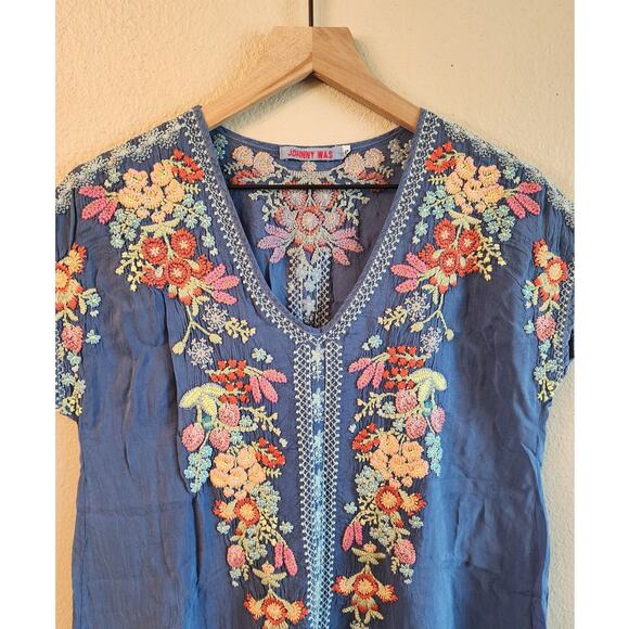 Johnny Was Women's Blue Embroidered Shift Dress SZ Small - Picture 3 of 8